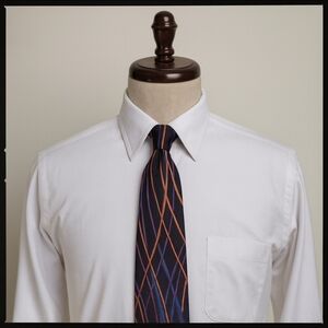 Hardy Amies London 100% Silk Tie Navy Multicolor Geometric Stripe Pattern